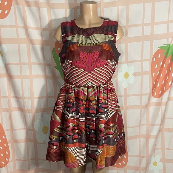 Anthropologie Pankaj & Nidhi Size 6 Silk Boho Embroidered Fit & Flare Mini Dress - Picture 1 of 12